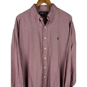 Ralph Lauren Blake XXL Red White Houndstooth Button Long Sleeve Cotton Shirt
